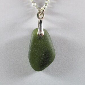 GENUINE SEA GLASS Necklace Sterling Silver Flawless Olive Green Gem Pendant Real Surf Tumbled Natural Greek Beach Seaglass Jewelry  N 559h