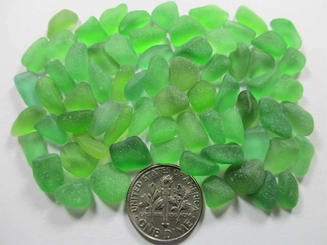 GENUINE SEA GLASS Gems Small Tiny Green 70 Real Surf Tumbled Natural