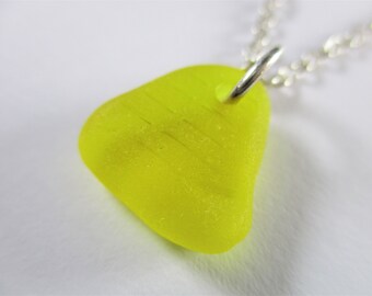 GENUINE SEA GLASS Necklace Sterling Silver Rare Yellow Texture Real Surf Tumbled Natural Greek Beach Seaglass Pendant Jewelry  N 349l