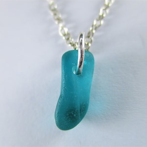GENUINE SEA GLASS Necklace Sterling Silver Flawless Turquoise Blue Gem Real Surf Tumbled Natural Greek Beach Seaglass Pendant Jewelry N 707c