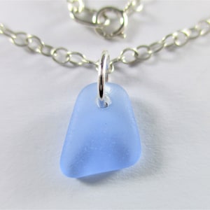 GENUINE SEA GLASS Anklet Flawless Cornflower Blue Gem Sterling Silver Real Surf Tumbled Natural Beach Seaglass Ankle Bracelet Jewelry A 185c