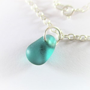 GENUINE SEA GLASS Anklet Sterling Silver Flawless Teal Gem Real Surf Tumbled Natural Greek Beach Found Seaglass Ankle Bracelet Jewelry A 191
