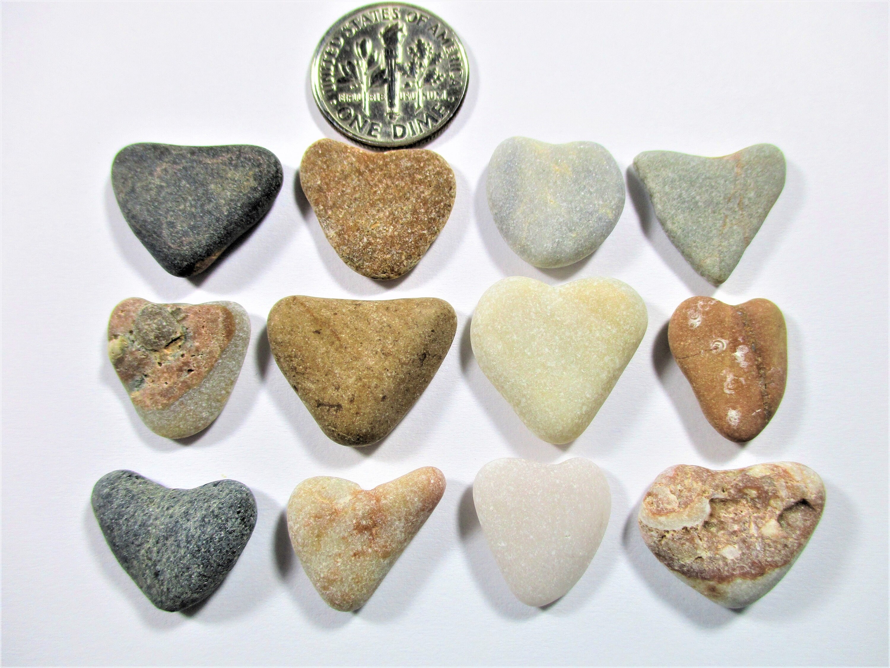 BEACH STONE HEARTS 12 Natural Peb Undrilled Rock - Art 2570 Jewelry Real Sea Cream White Black Brown Unaltered Beads Beige Grey Etsy Tumbled Surf