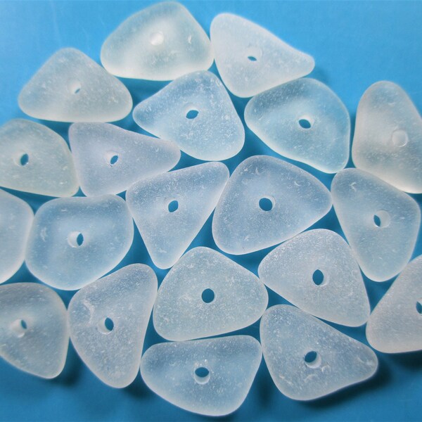 GENUINE SEA GLASS 12mm Beads 20 Flawless White Clear Pale Pastel Center Drilled Real Surf Tumbled Natural Beach Seaglass Jewelry Bead  C 474