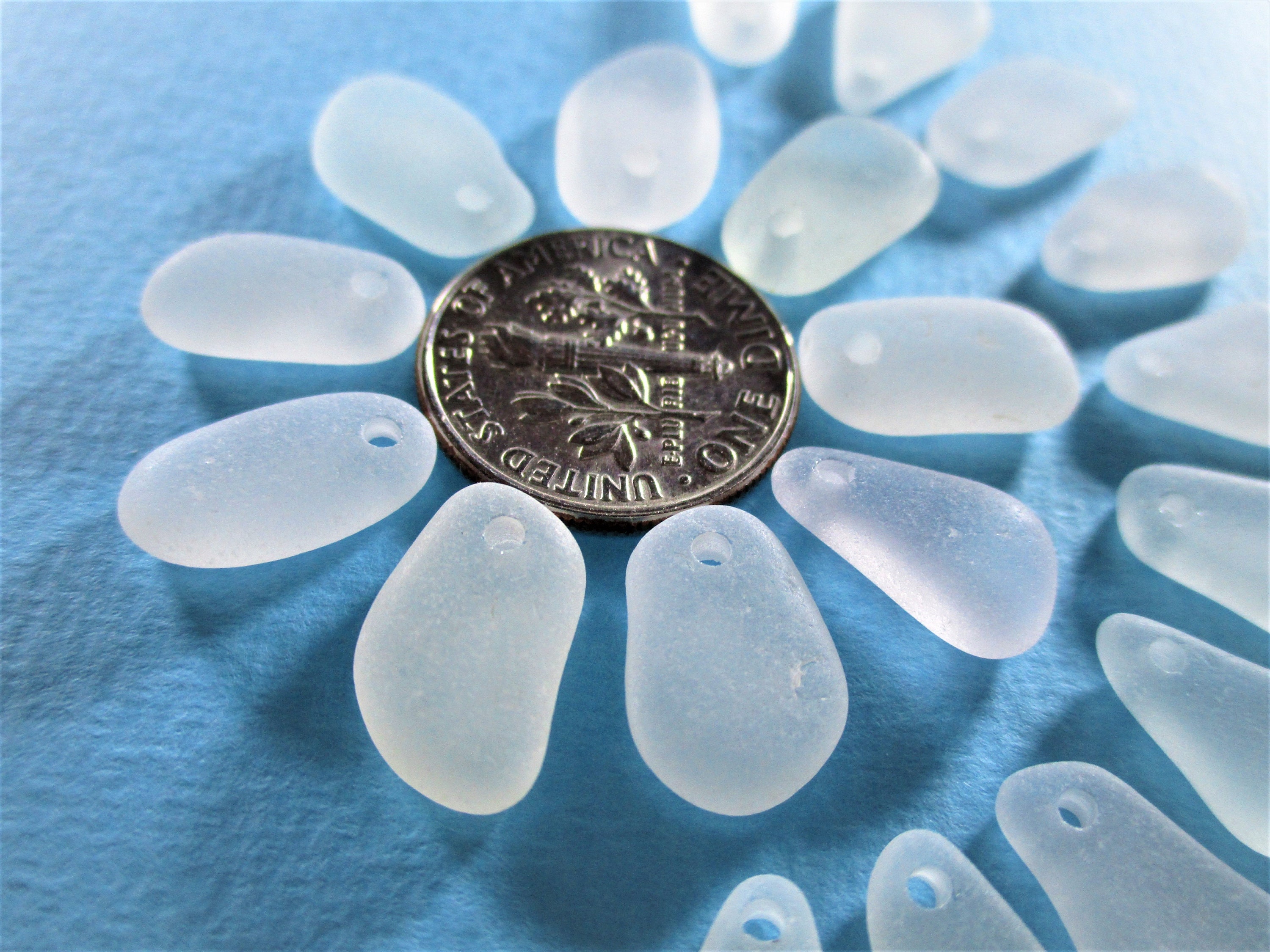 GENUINE SEA GLASS 13mm Beads 19 Flawless White Clear Top | Etsy