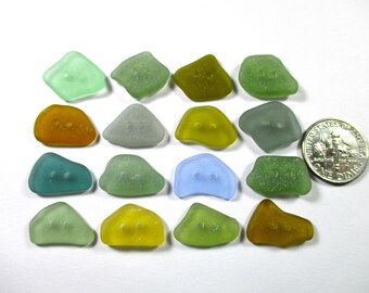 ECHTES SEEGLAS Knöpfe 16mm Blau Grün Teal Grau Honig Bernstein 16 Surf Getrommelt Natürliche Strand Seaglas Nähen Stricken Zwei Loch Aber 335
