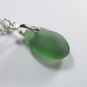 GENUINE SEA GLASS Necklace Sterling Silver Flawless Forest Green Gem Real Surf Tumbled Greek Beach Natural Seaglass Pendant Jewelry  N 874