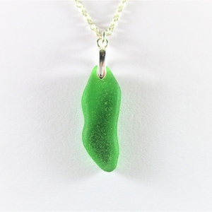 GENUINE SEA GLASS Necklace Sterling Silver Flawless Kelly Green Real Surf Tumbled Natural Greek Beach Found Seaglass Pendant Jewelry N 414j