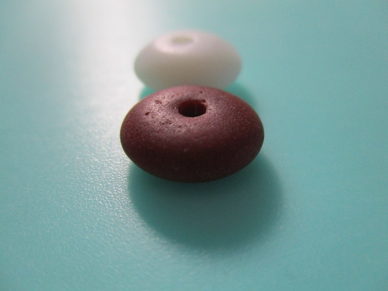 GENUINE SEA GLASS 2 Vintage Beach Found 12mm Beads Chocolate Brown White Real Surf Tumbled Milkglass Seaglass Rondelle Jewelry Bead U 890