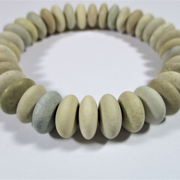 BEACH STONE BRACELET 12 mm Beads 36 Flawless Center Drilled Cream Beige Tan Khaki Real Surf Tumbled Natural Sea Rock Pebble Jewelry Peb 2559