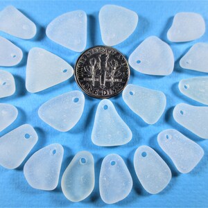 GENUINE SEA GLASS 14mm Beads 21 Flawless White Clear Top Drilled Pendants Real Surf Tumbled Natural Greek Beach Seaglass Jewelry Bead  T 841