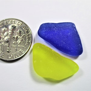 GENUINE SEA GLASS Rare Bright Yellow Cobalt Blue Real Surf Tumbled Unaltered Undrilled Beach Seaglass Jewelry Quality Pendant Beads  U 1453