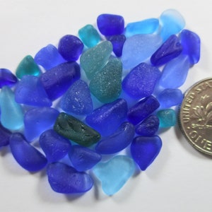 GENUINE SEA GLASS 36 Cobalt Cornflower Aqua Teal Blue Small Tinies Real Surf Tumbled Unaltered Beach Seaglass Art Craft Jewelry Bead U 1089