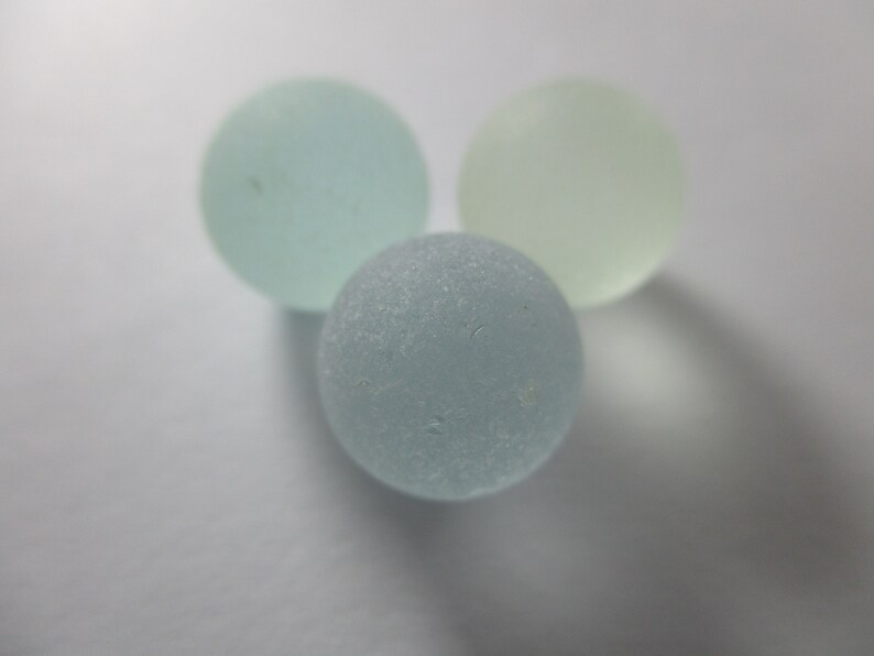 GENUINE SEA GLASS 3 Marble Cods 11mm Flawless Pale Blue Green Yellow Surf Tumbled Vintage Authentic Unaltered Natural Beach Seaglass U 981