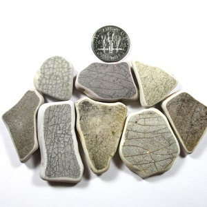 BEACH SEA POTTERY Shards 8 Grey Gray Crackle Real Surf Tumbled Natural Unaltered Greek Seashore Ceramic Mosaic Art Craft Jewelry U 1725