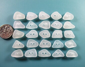 GENUINE SEA GLASS 14mm Botones 25 Impecable Dos Agujeros Blanco Claro Real Surf Caído Natural Raw Beach Seaglass Coser Cuentas de Punto Pero 357