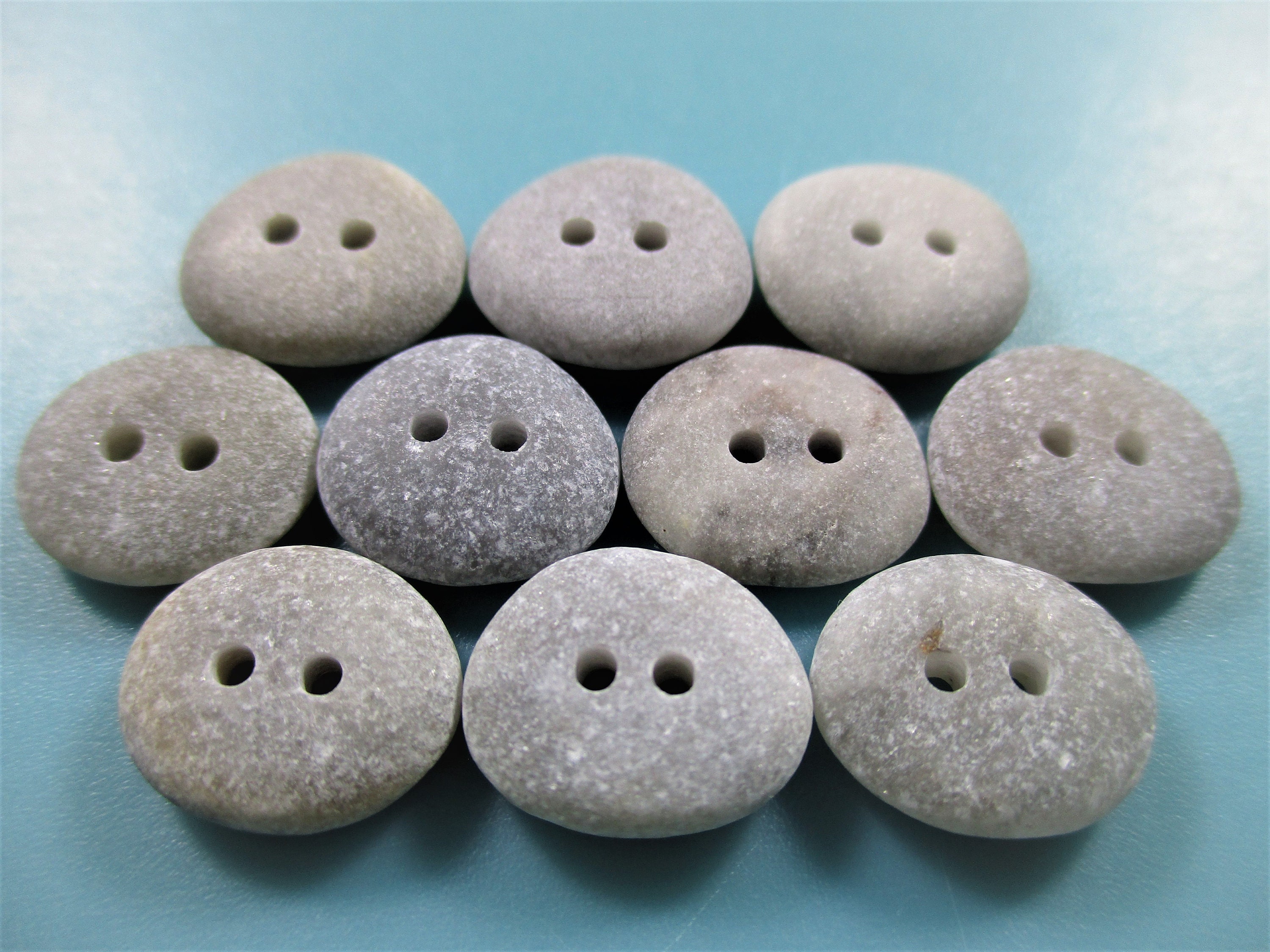 Rectangular Stone Button BEACH STONE 13mm BUTTONS 10 Flawless 2 Hole Cream Grey Real Surf ...