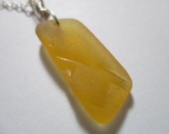 GENUINE SEA GLASS Necklace Sterling Silver Rare Golden Yellow Textured Pendant Real Surf Tumbled Natural Greek Beach Seaglass Jewelry N 826a