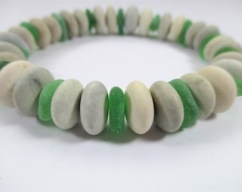 SEA GLASS BRACELET 11mm Beads Green Genuine Seaglass Natural Beach Stones Real Surf Tumbled Raw Seaside Organic Rock Jewelry Quality B 503