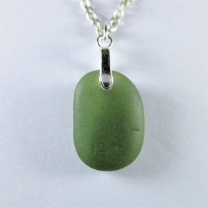 GENUINE SEA GLASS Necklace Sterling Silver Flawless Olive Green Gem Real Surf Tumbled Natural Greek Beach Seaglass Pendant Jewelry  N 404j