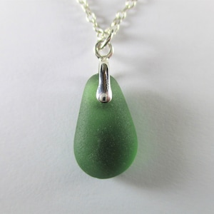 GENUINE SEA GLASS Necklace Sterling Silver Flawless Forest Green Gem Real Surf Tumbled Greek Beach Natural Seaglass Pendant Jewelry  N 873