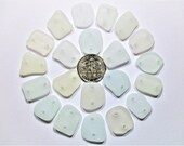 GENUINE SEA GLASS 16 mm Connector Beads 21 Double Drilled Flawless White Clear Real Surf Tumbled Beach Seaglass Jewelry Link Bead T 855