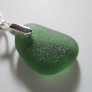 GENUINE SEA GLASS Necklace Sterling Silver Flawless Forest Green Gem Real Surf Tumbled Greek Beach Natural Seaglass Pendant Jewelry  N 817