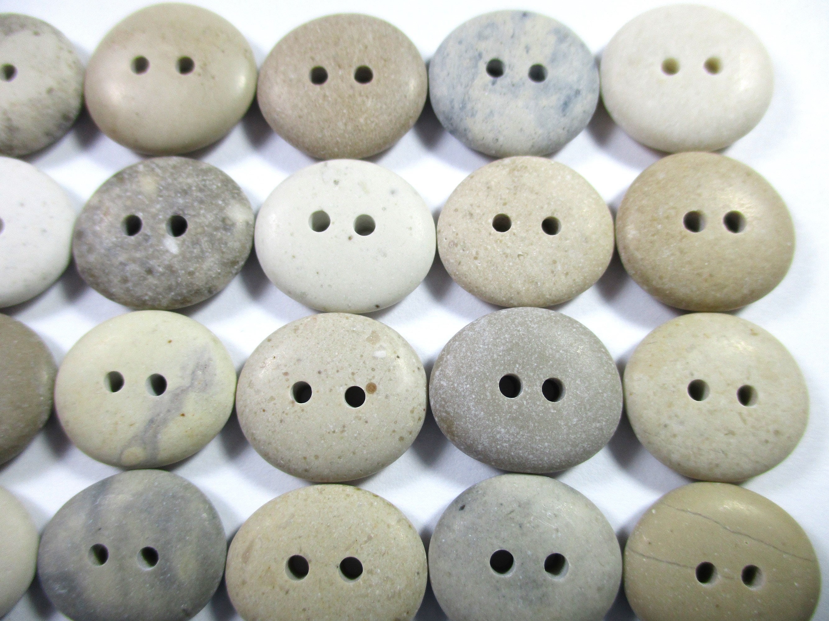 BEACH STONE 15mm BUTTONS 20 Flawless Two Hole White Brown Beige Tan ...