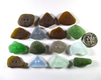 GENUINE SEA GLASS Buttons 22mm Green Olive Grey Seafoam Brown Amber 15 Real Surf Tumbled Natural Beach Seaglass Sewing Knitting But 342