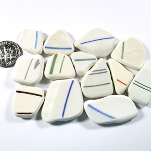 SEA POTTERY SHARDS 13 Red Blue Green Grey Line Pattern Real Surf Tumbled Natural Unaltered Beach Found Art Craft Mosaic Jewelry Beads U 1736