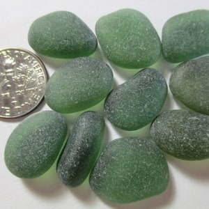GENUINE SEA GLASS 17mm Flawless Dark Green Gems 10 Real Surf Tumbled Natural Unaltered Undrilled Frosty Beach Nuggets Seaglass Beads U 911