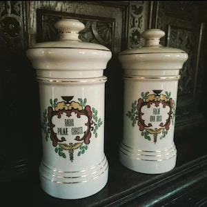 Large old ceramic apothecary jars.