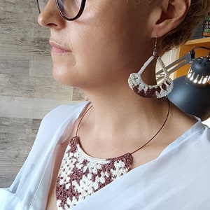 Jewelry set, necklace with pair dangle earrings and pair stud earrings. Jewellery kit, crocheted necklace, crocheted earrings