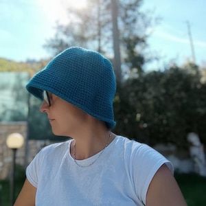 Turquoise blue bucket hat, hand crocheted women hat for every day, soft and comfortable