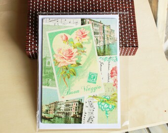 Travel postcard Venice, Buon viaggio poscard, Wooden postcard, Italy postcard, decoupage postcard, greeting postcard, travel postcard
