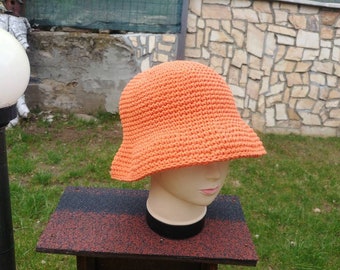 Orange bucket hat spring autumn cotton hat, hand crochet woman gift for every day