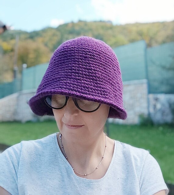 Hand Crocheted Purple Bucket Hat, Soft Acrylic and Wool for Winter