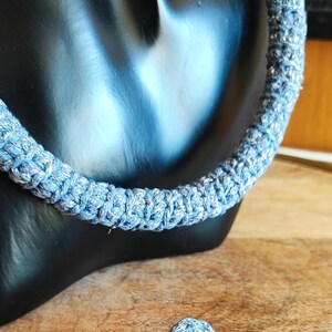 Crochet Necklace and Stud Earrings Set - Magnetic Clasp Necklace with Matching Studs, Hand Crochet Cord Necklace, Blue Jewellery Set