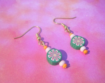 Pink Polymer Flower Earrings.