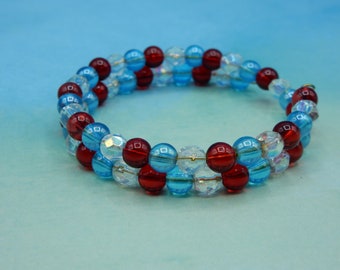 Patriotic Bracelet Jewelry Memory Wire Red White and Blue Glass Beads