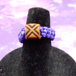 Ring Macrame Acrylic Bead Satin Cord Purple