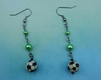 Earrings Soccer Sports Polyermer Clay Pearls