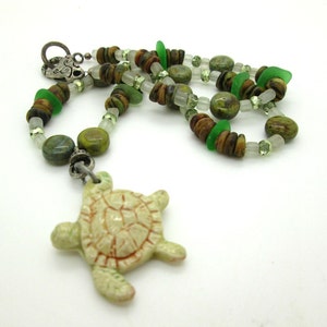 Ceramic Sea Turtle Pendant Necklace, Summer Turtle Necklace, Artisan Turtle Pendant, Women&#39;s Jewelry, Whimsical Turtle
