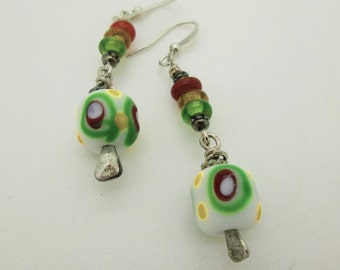 Boho Beaded Dangle Earrings, Indonesian Glass Earrings, Casual Earrings