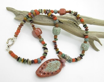 Boho Pendant Necklace, Ceramic Pendant Necklace, Artisan Ceramic Necklace