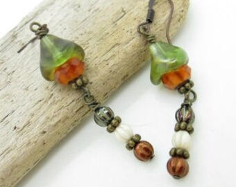 Autumn Harvest Dangle Earrings, Fall Earrings, Rustic Fall Earrings, Autumn Earrings