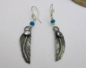 Sterling Silver Feather Earrings, Artisan Feather, Boho Feather Earrings