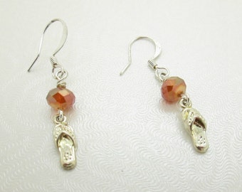 Summer Earrings, Beach Earrings, Sunstone Dangle Earrings, Flip Flop Earrings