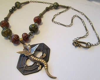 Steampunk Dragon Statement Necklace, Dragon Necklace,