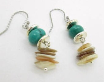 Turquoise Drop Earrings, Turquoise MOP Earrings, Southwest Earrings, Rustic Turquoise Earrings,